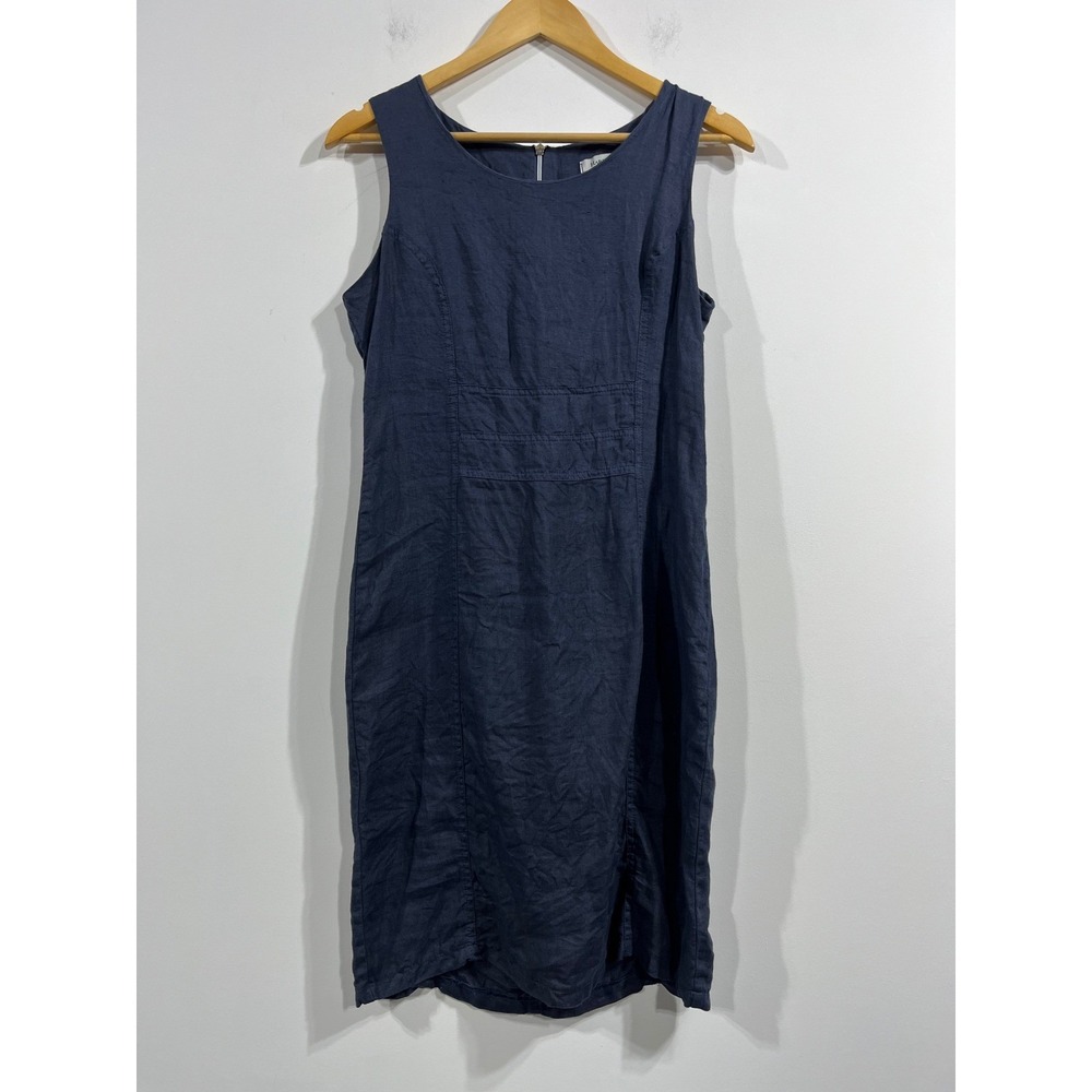 Haris Cotton 100% Linen Sheath Dress Womens Small Coastal Resort Minimalist Blue